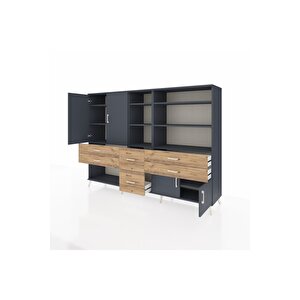 Hyperion Dolap 10 Raflı 6 Çekmeceli 4 Kapaklı 220x44x163 Antrasit-antrasit/çam