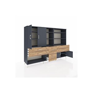 Hyperion Dolap 10 Raflı 6 Çekmeceli 4 Kapaklı 220x44x163 Antrasit-antrasit/çam