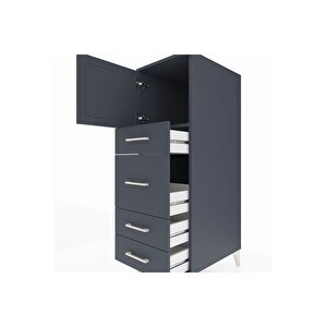Kronos Dolap Tek Raflı 4 Çekmeceli Tek Kapaklı 44x59x134 Antrasit-antrasit