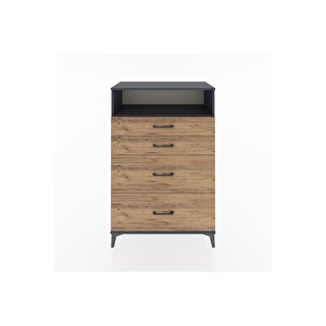 Hyperion Dolap Tek Raflı 4 Çekmeceli 88x44x134 Antrasit-çam
