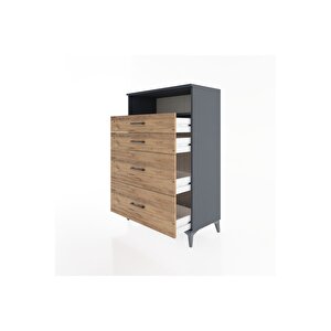 Hyperion Dolap Tek Raflı 4 Çekmeceli 88x44x134 Antrasit-çam