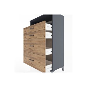 Hyperion Dolap Tek Raflı 4 Çekmeceli 88x44x134 Antrasit-çam