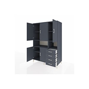 Kronos Dolap 7 Raflı 4 Çekmeceli 5 Kapaklı 132x59x195 Antrasit-antrasit/antrasit