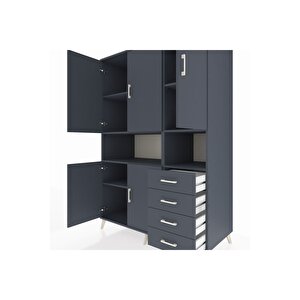 Kronos Dolap 7 Raflı 4 Çekmeceli 5 Kapaklı 132x59x195 Antrasit-antrasit/antrasit