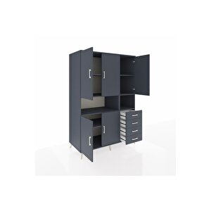 Kronos Dolap 7 Raflı 4 Çekmeceli 5 Kapaklı 132x59x195 Antrasit-antrasit/antrasit