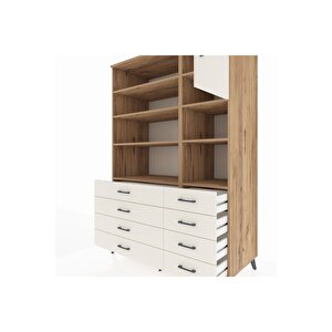Kronos Dolap 8 Raflı 8 Çekmeceli Tek Kapaklı  132x59x195 Çam-aytaşı/aytaşı
