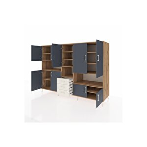 Kronos Dolap 13 Raflı 3 Çekmeceli 9 Kapaklı 220x59x163 Çam-antrasit/aytaşı