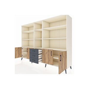 Hyperion Dolap 11 Raflı 3 Çekmeceli 4 Kapaklı 220x44x163 Aytaşı-çam/antrasit