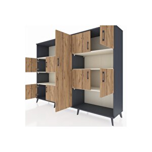 Hyperion Dolap 10 Raflı 9 Kapaklı 220x44x163 Antrasit-çam/aytaşı