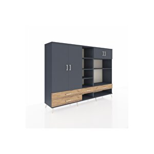 Hyperion Dolap 12 Raflı 4 Çekmeceli 4 Kapaklı 220x44x163 Antrasit-antrasit/çam