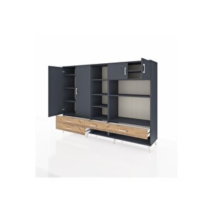 Hyperion Dolap 12 Raflı 4 Çekmeceli 4 Kapaklı 220x44x163 Antrasit-antrasit/çam