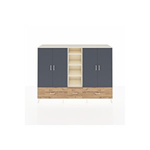 Hyperion Dolap 12 Raflı 3 Çekmeceli 4 Kapaklı 220x44x163 Aytaşı-antrasit/çam