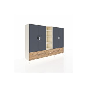 Hyperion Dolap 12 Raflı 3 Çekmeceli 4 Kapaklı 220x44x163 Aytaşı-antrasit/çam