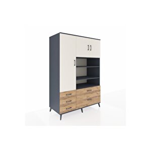 Kronos Dolap 9 Raflı 5 Çekmeceli 3 Kapaklı 132x59x195 Antrasit-aytaşı/çam