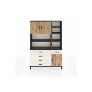 Arges Dolap 9 Raflı 5 Çekmeceli 3 Kapaklı 132x30x195 Antrasit-çam/aytaşı
