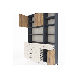 Arges Dolap 9 Raflı 5 Çekmeceli 3 Kapaklı 132x30x195 Antrasit-çam/aytaşı