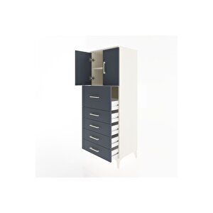 Hyperion Dolap 2 Raflı 5 Çekmeceli 2 Kapaklı 60x44x163 Aytaşı-antrasit