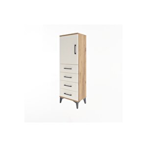 Arges Dolap 2 Raflı 4 Çekmeceli Tek Kapaklı 44x30x134 Çam-aytaşı