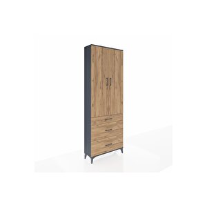 Arges Dolap 4 Raflı 3 Çekmeceli 2 Kapaklı 88x30x243 Antrasit-çam