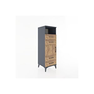 Hyperion Dolap 2 Raflı 4 Çekmeceli Tek Kapaklı 44x44x134 Antrasit-çam