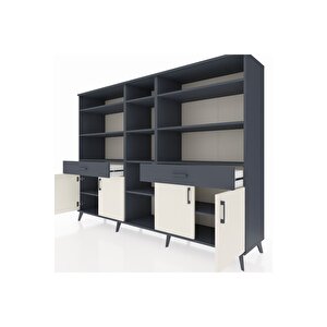 Hyperion Dolap 12 Raflı 2 Çekmeceli 4 Kapaklı 220x44x163 Antrasit-aytaşı/antrasit