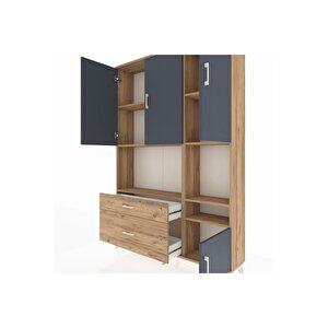 Arges Dolap 7 Raflı 2 Çekmeceli 4 Kapaklı 132x30x195 Çam-antrasit/çam