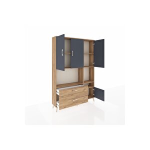 Arges Dolap 7 Raflı 2 Çekmeceli 4 Kapaklı 132x30x195 Çam-antrasit/çam