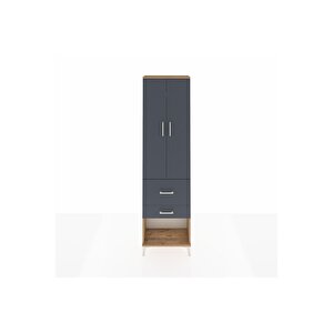 Arges Dolap 2 Raflı 2 Çekmeceli Tek Askılı 60x30x221 Çam-antrasit