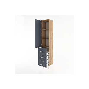 Hyperion Dolap 3 Raflı 4 Çekmeceli Tek Kapaklı 44x44x221 Çam-antrasit