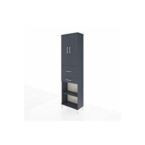 Arges Dolap 4 Raflı 2 Çekmeceli 2 Kapaklı 60x30x221 Antrasit-antrasit