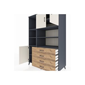 Kronos Dolap 8 Raflı 4 Çekmeceli 3 Kapaklı 132x59x195 Antrasit-aytaşı/çam