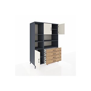 Kronos Dolap 8 Raflı 4 Çekmeceli 3 Kapaklı 132x59x195 Antrasit-aytaşı/çam