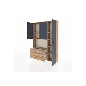 Arges Dolap 7 Raflı 3 Çekmeceli 3 Kapaklı 132x30x195 Çam-antrasit/çam