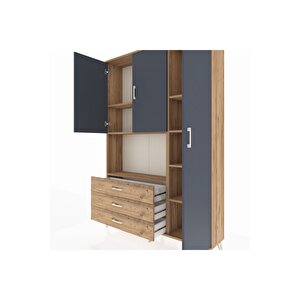 Arges Dolap 7 Raflı 3 Çekmeceli 3 Kapaklı 132x30x195 Çam-antrasit/çam