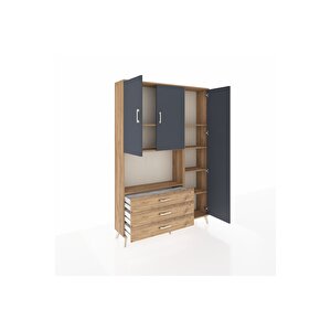 Arges Dolap 7 Raflı 3 Çekmeceli 3 Kapaklı 132x30x195 Çam-antrasit/çam