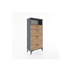 Hyperion Dolap Tek Raflı 4 Çekmeceli 60x44x134 Antrasit-çam