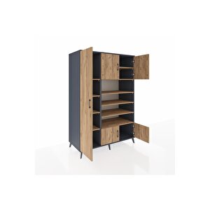 Kronos Dolap 10 Raflı 5 Kapaklı 132x59x195 Antrasit-çam/çam