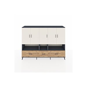 Hyperion Dolap 12 Raflı 3 Çekmeceli 5 Kapaklı 220x44x163 Antrasit-aytaşı/çam