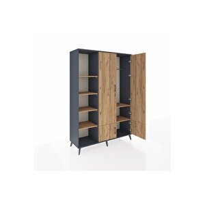 Hyperion Gardrop 6 Raflı 4 Kapaklı Tek Askılı 132x44x195 Antrasit-çam