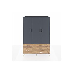 Hyperion Dolap 5 Raflı 5 Çekmeceli Tek Askılı 132x44x195 Antrasit-antrasit/çam