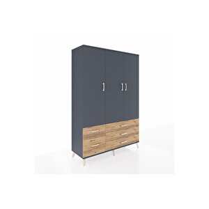 Hyperion Dolap 5 Raflı 5 Çekmeceli Tek Askılı 132x44x195 Antrasit-antrasit/çam
