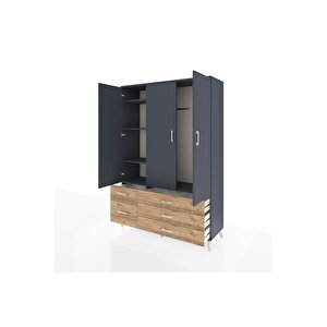 Hyperion Dolap 5 Raflı 5 Çekmeceli Tek Askılı 132x44x195 Antrasit-antrasit/çam