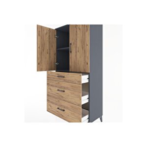 Hyperion Dolap 2 Raflı 3 Çekmeceli 2 Kapaklı 88x44x182 Antrasit-çam