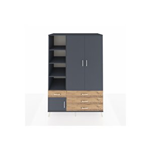 Kronos Dolap 5 Raflı 4 Çekmeceli Tek Askılı 132x59x195 Antrasit-antrasit/çam