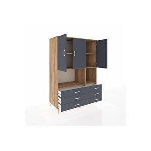 Kronos Dolap 6 Raflı 6 Çekmeceli 3 Kapaklı 132x59x195 Çam-antrasit/antrasit