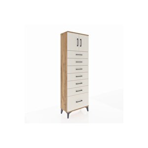 Arges Dolap Tek Raflı 7 Çekmeceli 2 Kapaklı 60x30x182 Çam-aytaşı