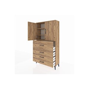 Arges Dolap 3 Raflı 4 Çekmeceli 2 Kapaklı 88x30x163 Çam-çam