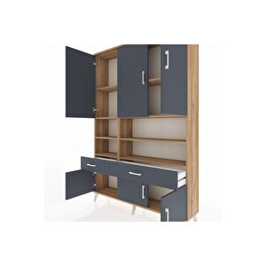 Arges Gardrop 8 Raflı 2 Çekmeceli 6 Kapaklı 132x30x195 Çam-antrasit