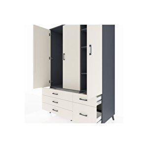 Kronos Dolap 5 Raflı 5 Çekmeceli Tek Askılı 132x59x195 Antrasit-aytaşı/aytaşı