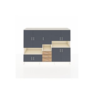 Hyperion Dolap 13 Raflı 3 Çekmeceli 9 Kapaklı 220x44x163 Aytaşı-antrasit/çam